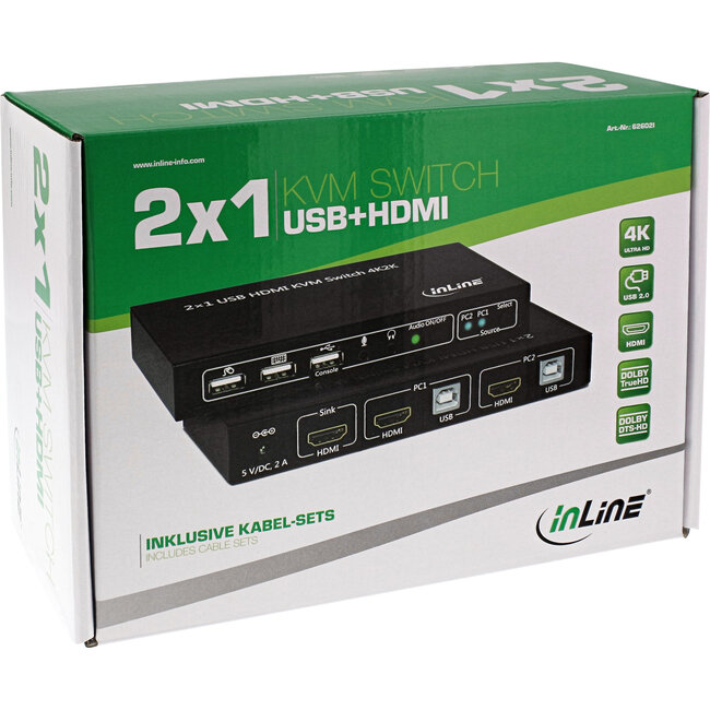 InLine® 2-Poorts Desktop KVM Switch, HDMI 4K2K, USB 2.0 hub, met audio