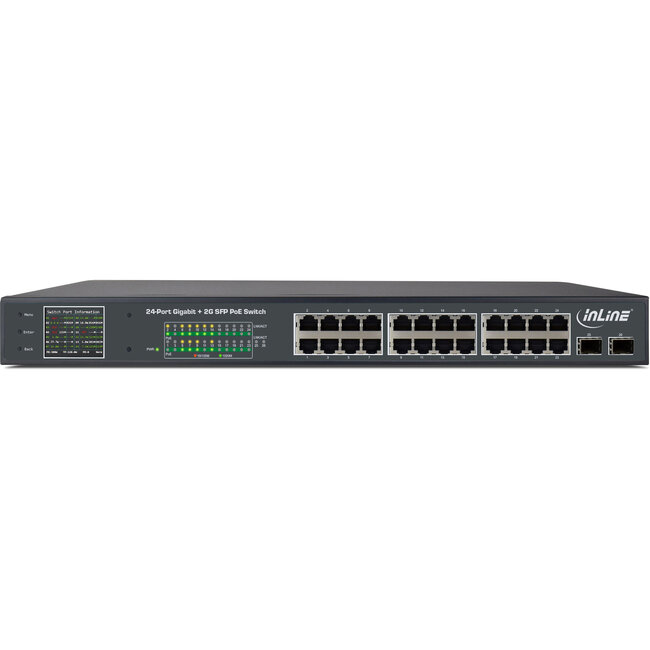 InLine® PoE+ Gigabit netwerkswitch 24 poorten, 1Gb/s, 2xSFP,19"1U (incl. beugel)