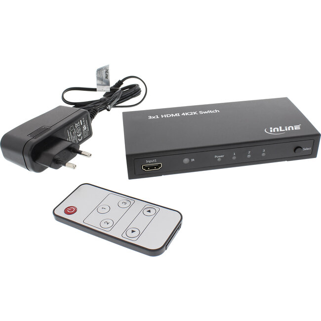 InLine® HDMI switch, 3 ingangen naar 1 uitgang, 4K2K, 3D, HD-audio