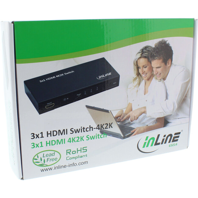InLine® HDMI switch, 3 ingangen naar 1 uitgang, 4K2K, 3D, HD-audio