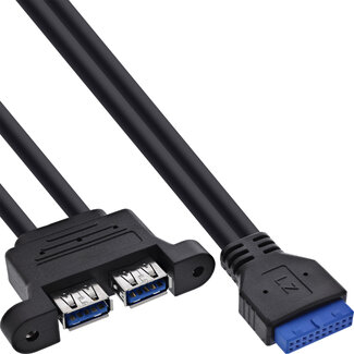 InLine® InLine® USB 3.2 Gen.1-kabel, intern moederbord naar 2x USB-A-aansluiting, 0,45 m