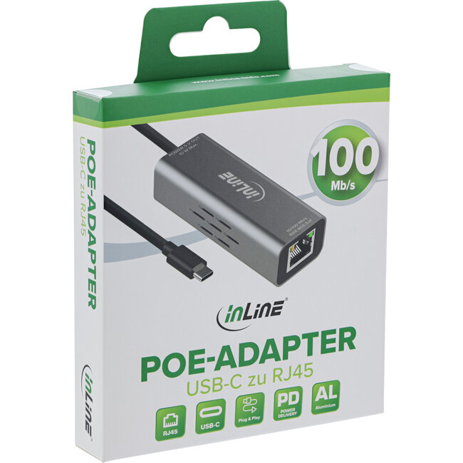InLine® USB-C naar RJ45 PoE-adapter, overspanningsbeveiliging, 33380J
