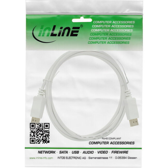 InLine® DisplayPort 1.4 kabel, 8K, wit, vergulde contacten, 1,5m