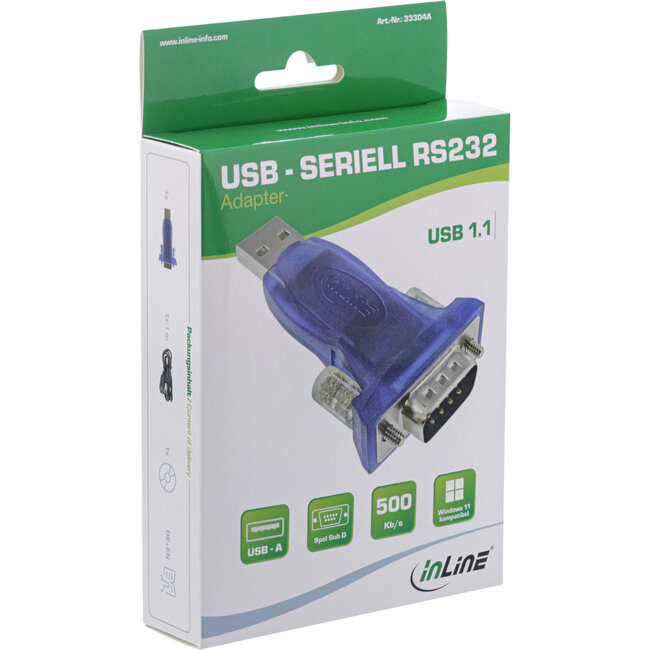 InLine® USB-naar-serieel-adapter, ST A naar 9-pin Sub D ST, met USB-kabel 0,8m
