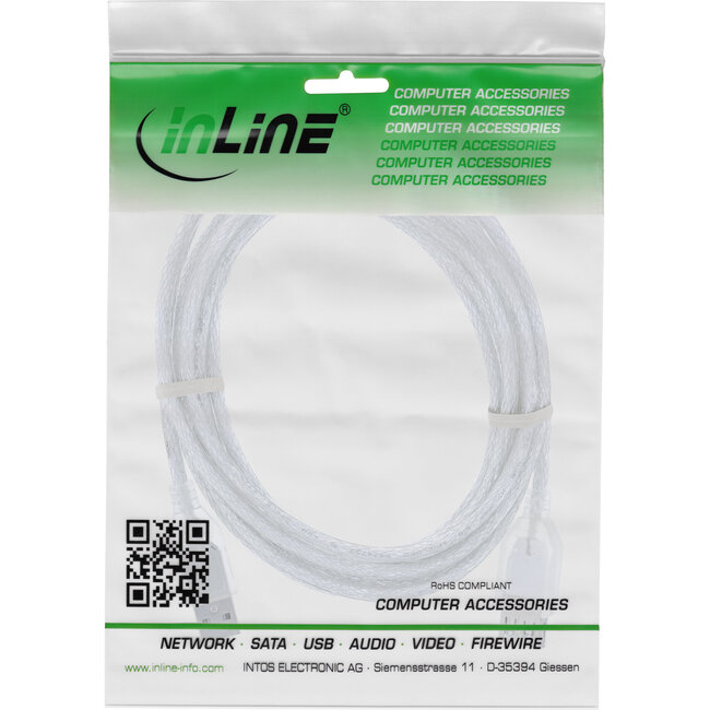 InLine® USB 2.0 kabel, male / female, type A, transparant, 5m