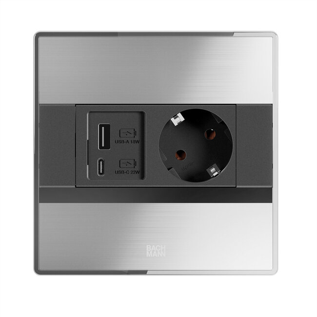 BACHMANN SENSE Edelstahl-Optik 1x CEE7/3, 1x USB A/C L=2,0m AEH