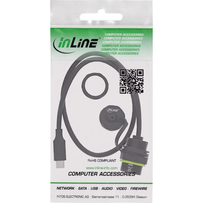 InLine® USB-C koppelaar, IP68, afgeschermd, bus naar stekker, 50cm