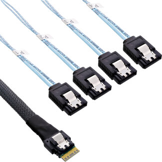 InLine® InLine® Slim SAS-kabel, SFF-8654 naar 4x SATA 7-pin, 12Gb/s, 1m