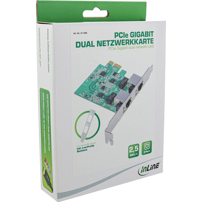 InLine® Dual Gigabit netwerkkaart, 2x RJ45 2,5Gb/s, PCIe x1, met LP slot bracket