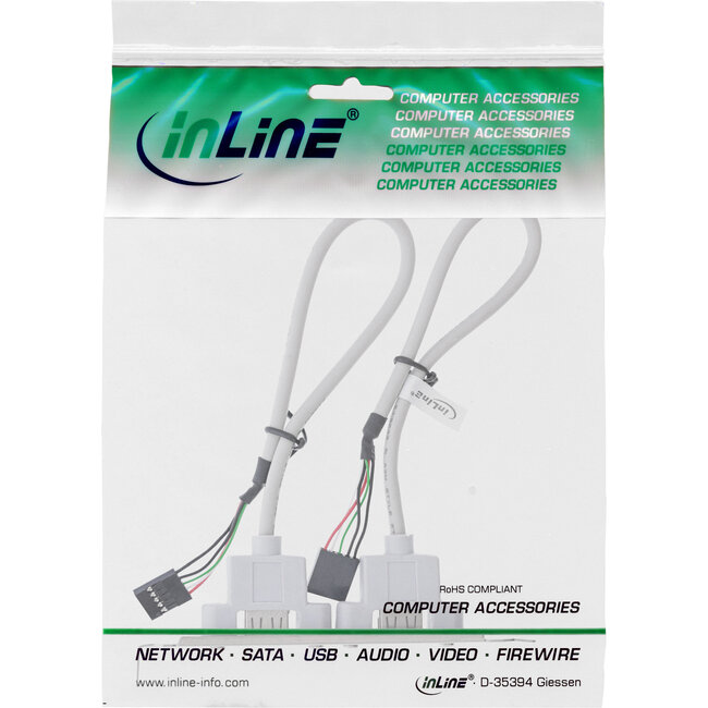 InLine® Slotplaatje, 2x USB 2.0 A Female naar 2x 5-pins interne stekker, 0,3m