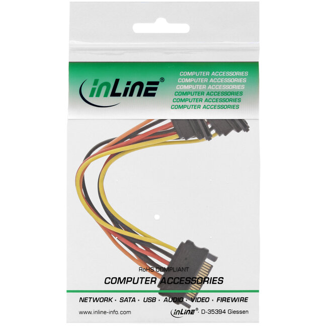 InLine® SATA power Y-kabel, SATA female/2x SATA male, + veiligheidslipjes, 0,15m