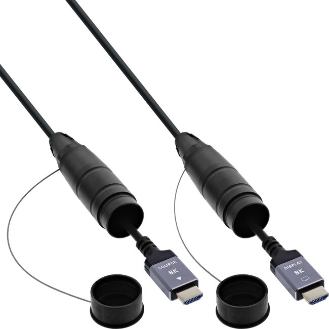 InLine® HDMI kabelhaspel, AOC HDMI 2.1 kabel, 8K/60Hz, versterkt, zwart, 90m