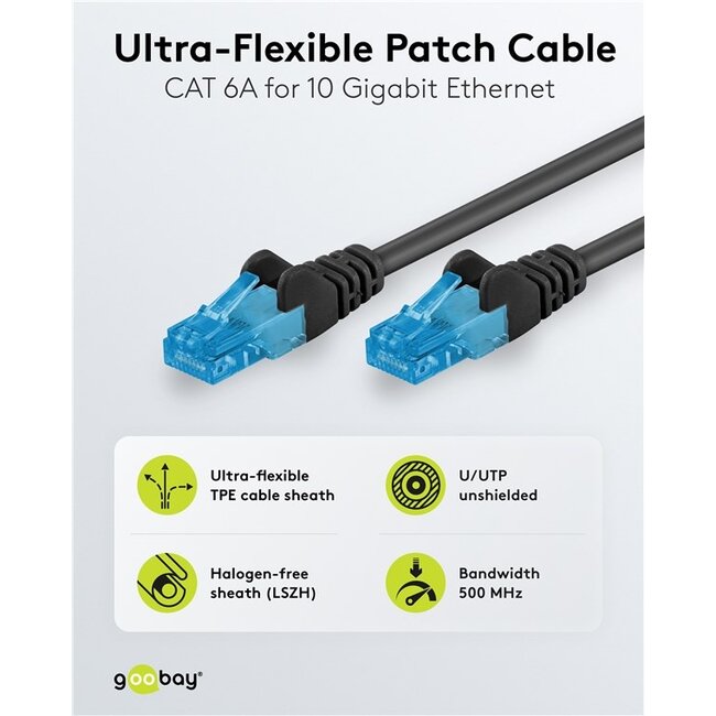 Goobay Ultra-Flexible CAT 6A Patch Cable U/UTP, black 5 m