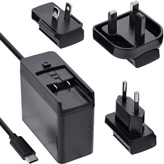 InLine® InLine® TravelCharge USB-C voeding, 140W, GaN, vaste kabel, EU/UK/US, zwart