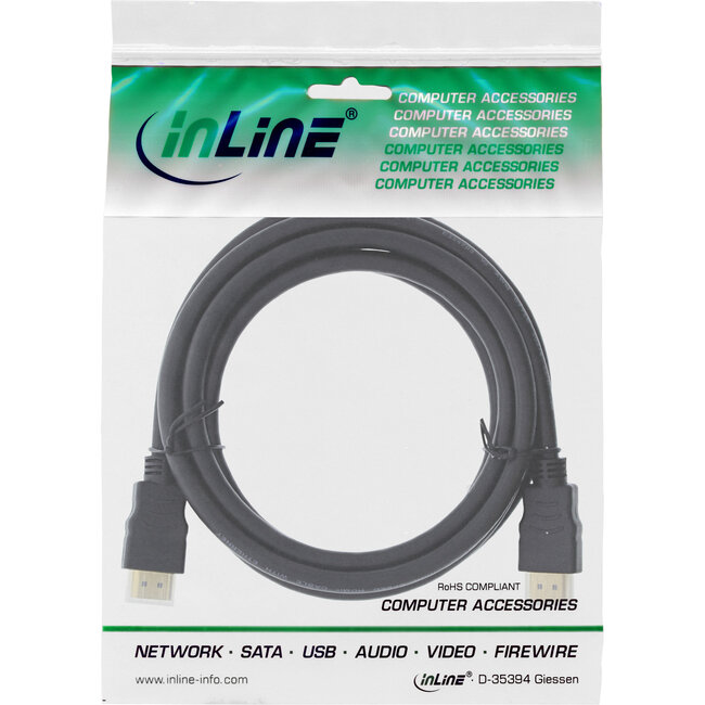 InLine® HDMI high-speed kabel met ethernet, Premium,4K2K,male /male, zwart, 2,5m