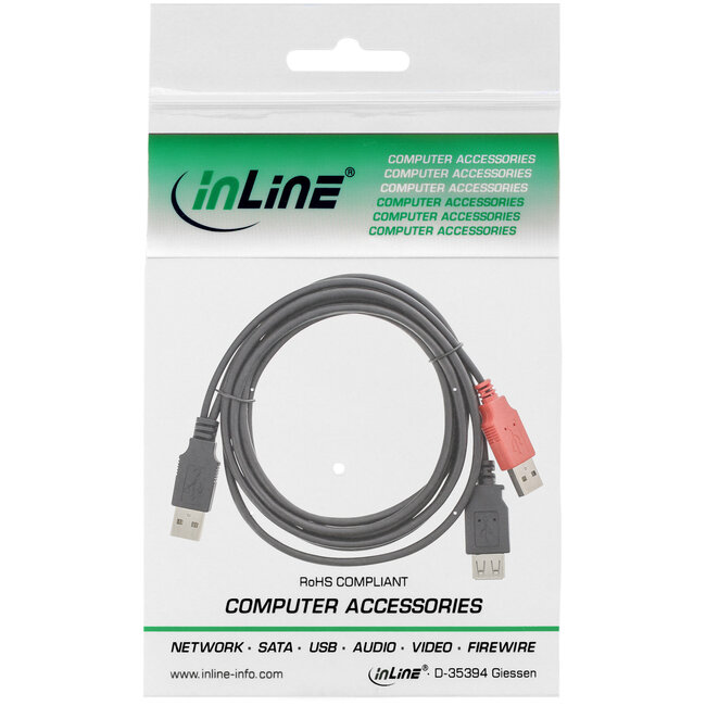 InLine® USB 2.0 Y-kabel, 2x male A naar female A, 0,2m