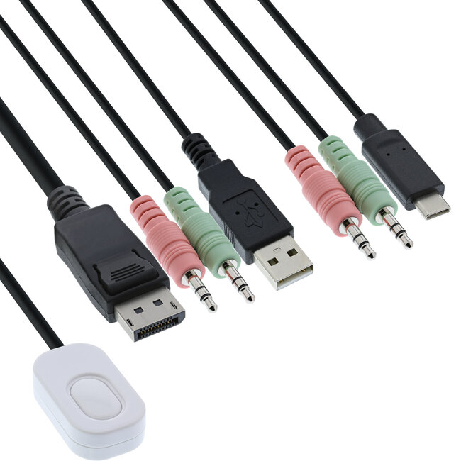 InLine® 2-Poorts Kabel KVM-switch , USB-C+DP naar DisplayPort, 4K, audio