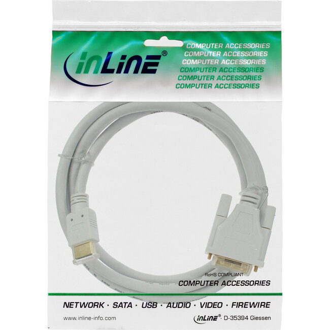 InLine® HDMI-DVI kabel, wit/goud, HDMI male naar DVI 18+1 male, 5m