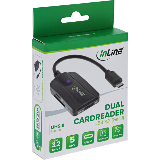 InLine® Kaartlezer, USB-C, USB 3.2 Gen.1, voor SD en microSD