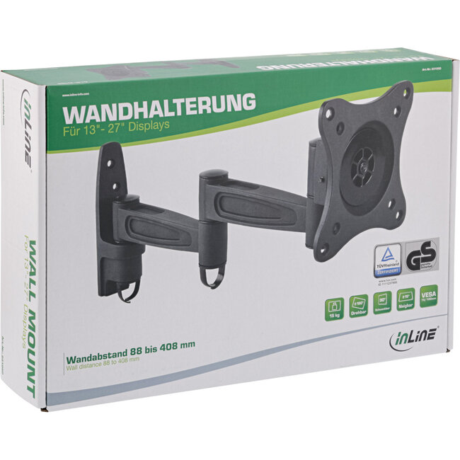 InLine® Muurbeugel, voor monitoren tot 69cm (27"), max. 15kg, 2-delige arm