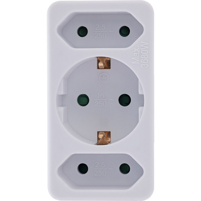 InLine® wandcontactdoosadapter, randaardestekker naar 2x Euro + 1x SK, wit
