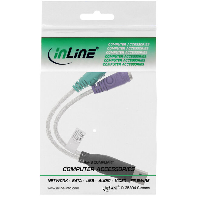 InLine® USB naar PS/2 converter, USB male naar 2x PS/2 female voor muis + keyb.