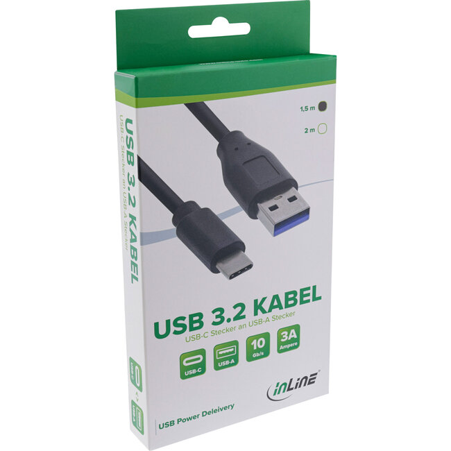 InLine® USB 3.2 Gen.1x2 Kabel, USB-C Stecker an A Stecker, schwarz, 1,5m