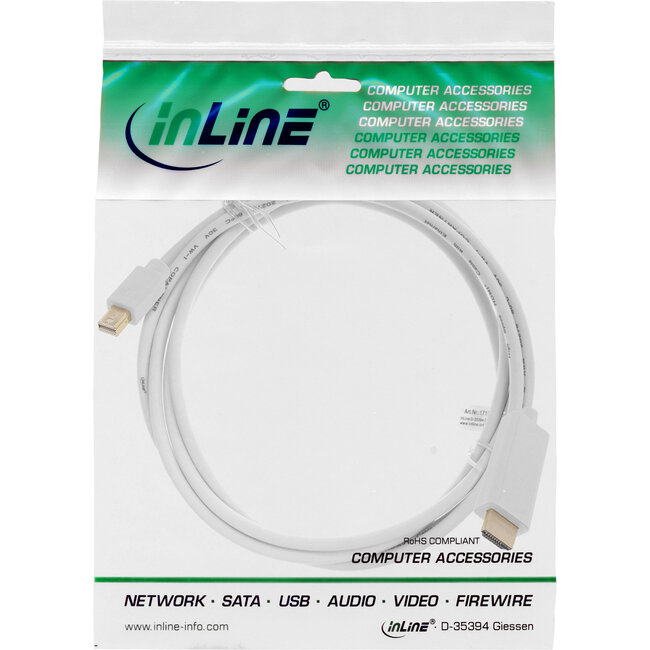 InLine® Mini DisplayPort naar HDMI converterkabel, wit, 1,5m, 4K2K, met audio