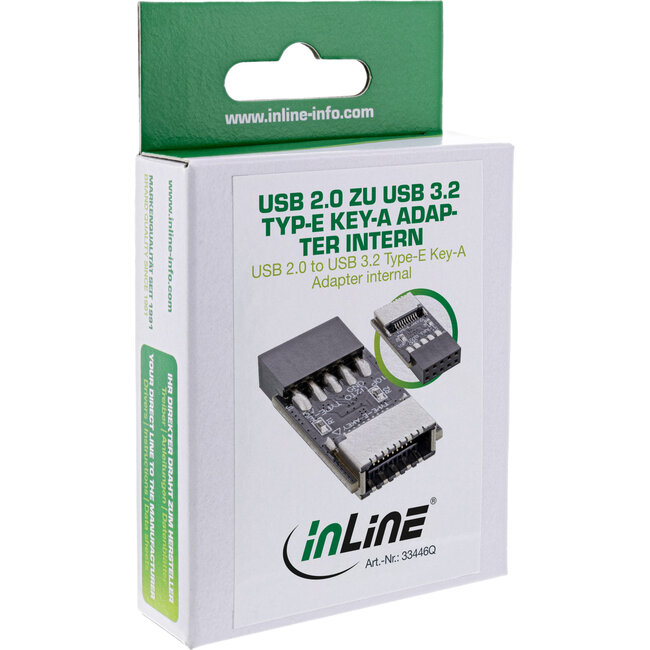 InLine® USB 2.0 naar USB 3.2 Type-E Key-A adapter intern