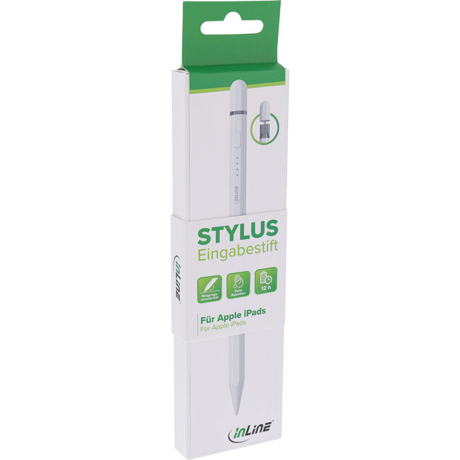 InLine® Stylus per iPad, precisione, riconoscimento inclinazione, USB-C, bianco