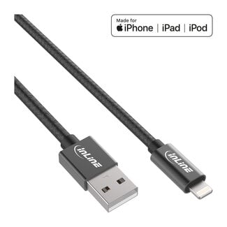 InLine® InLine® Lightning USB-kabel, voor iPad, iPhone, zwart/alum.1m MFi-gecertificeerd