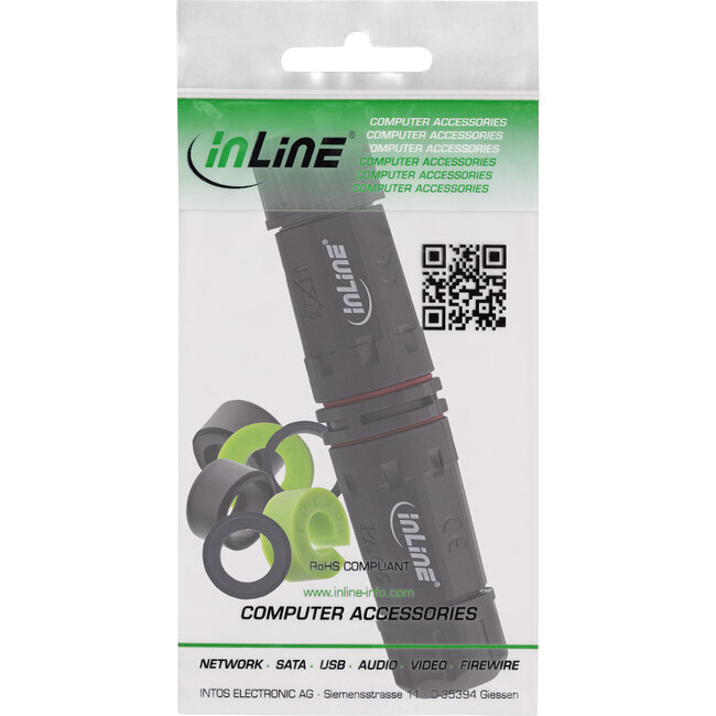InLine® Voedingskabel koppelaar, IP68, 3-polig, 2-weg, M20, zwart