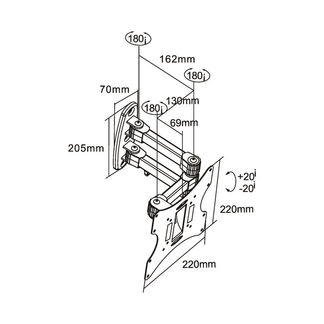 InLine® Muurbeugel voor TFT/LCD/LED/Plasma, 58-107cm (23-42"), max. 30kg