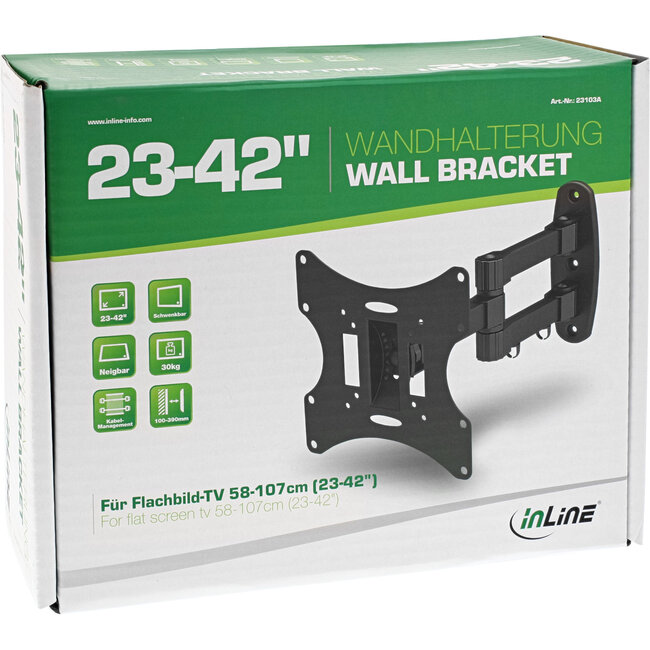 InLine® Muurbeugel voor TFT/LCD/LED/Plasma, 58-107cm (23-42"), max. 30kg