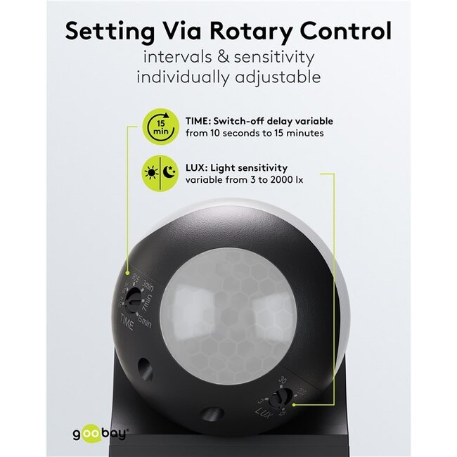 Goobay 2-Zone Motion Detector, Tiltable/Swivelling, black