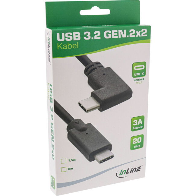 InLine® USB-C kabel, schuin, USB 3.2 Gen.2x2, 20Gb/s, 100W, zwart, 1,5m