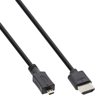 InLine® InLine® HDMI Superslim kabel A naar D, HS met ethernet,Premium,zwart/goud, 1,8m