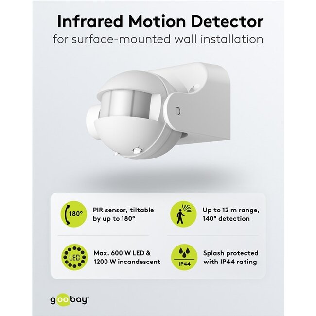 Goobay Motion Detector, Tiltable, white