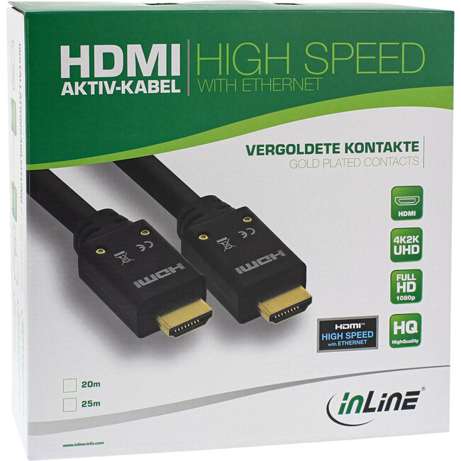 InLine® HDMI actieve kabel, HDMI High Speed met Ethernet, 4K2K, male / male, 25m