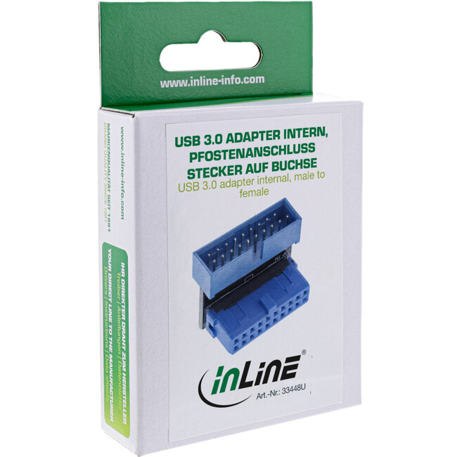 InLine® USB 3.0-adapter intern, male / female, onderaan haaks
