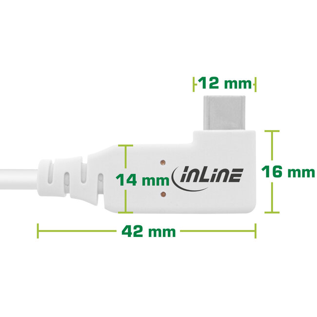 InLine® USB4-kabel, USB-C, haaks aan één kant, PD 240W, 8K60Hz, TPE, wit, 1m