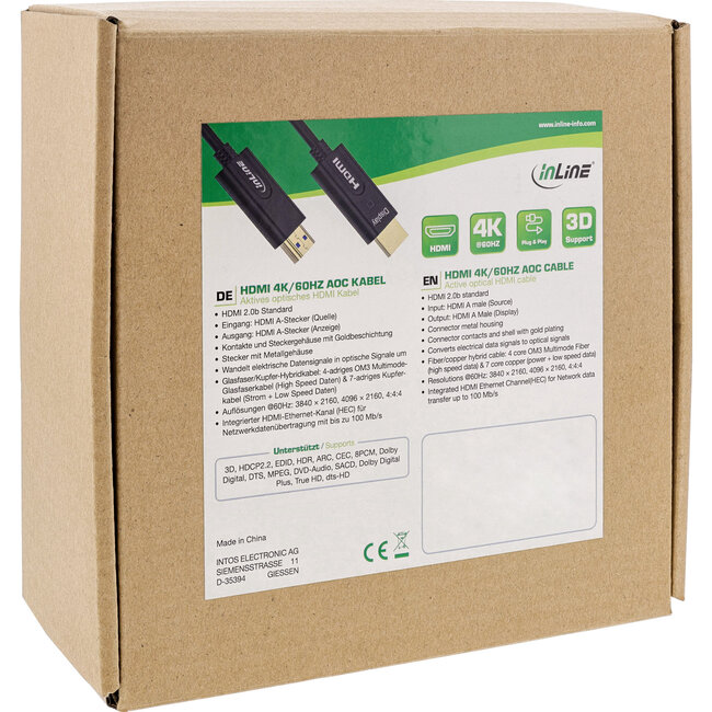 InLine® HDMI AOC-kabel, High Speed HDMI met Ethernet 4K/60Hz male / male 40m