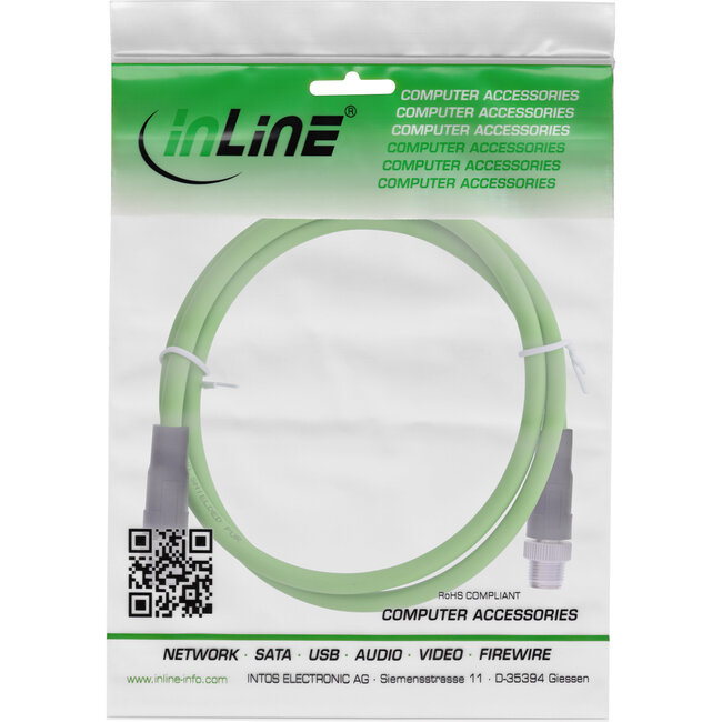 InLine® Industriële netwerkkabel, M12 8-pin X-gecodeerd St./St. Cat.6A PUR, 15m