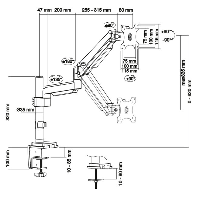 InLine® tafelbeugel met hefmechanisme,beweegbaar,voor LCD's tot 82cm (32"),9kg