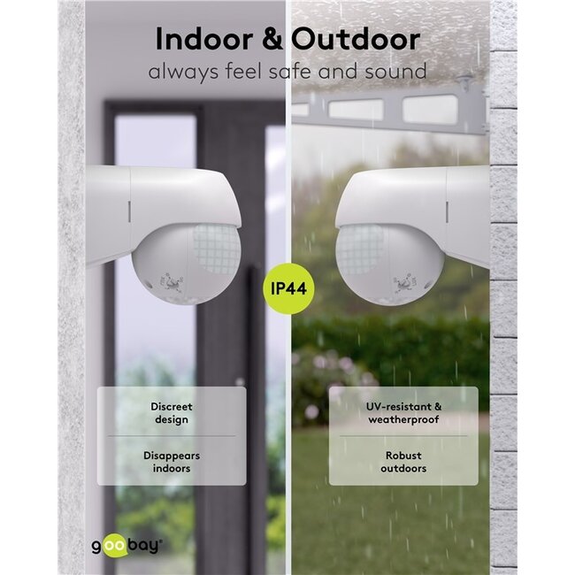 Goobay 2-Zone Motion Detector, Tiltable/Swivelling, white