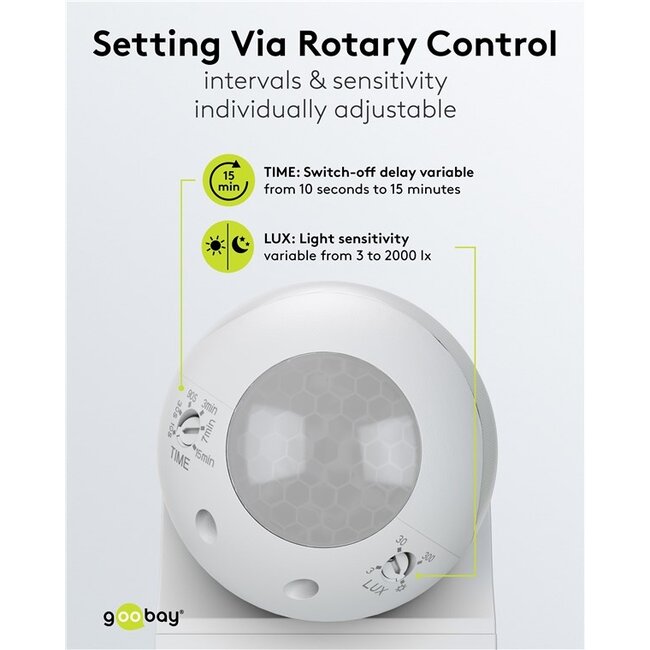 Goobay 2-Zone Motion Detector, Tiltable/Swivelling, white
