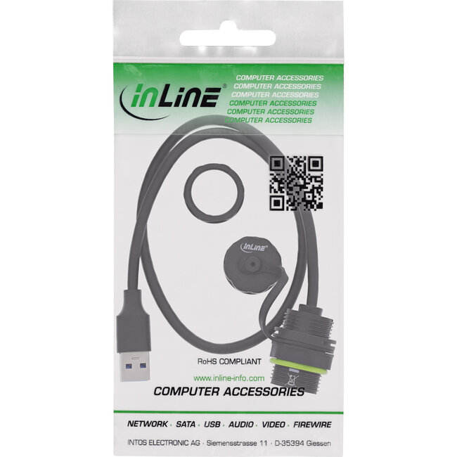 InLine® USB-A koppelaar, IP68, afgeschermd, bus naar stekker, 50cm