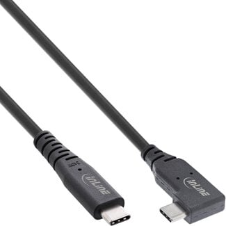 InLine® InLine® USB4-kabel, USB-C, haaks aan één kant, PD 240W, 8K60Hz, TPE, zwart, 0,5m