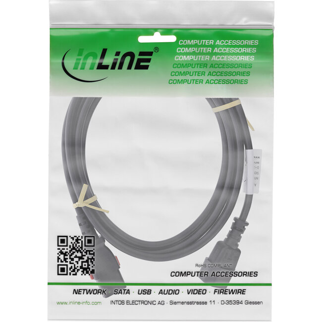 InLine® IEC-verlengkabel, C13 vergrendelbaar naar C14, zwart, 1m