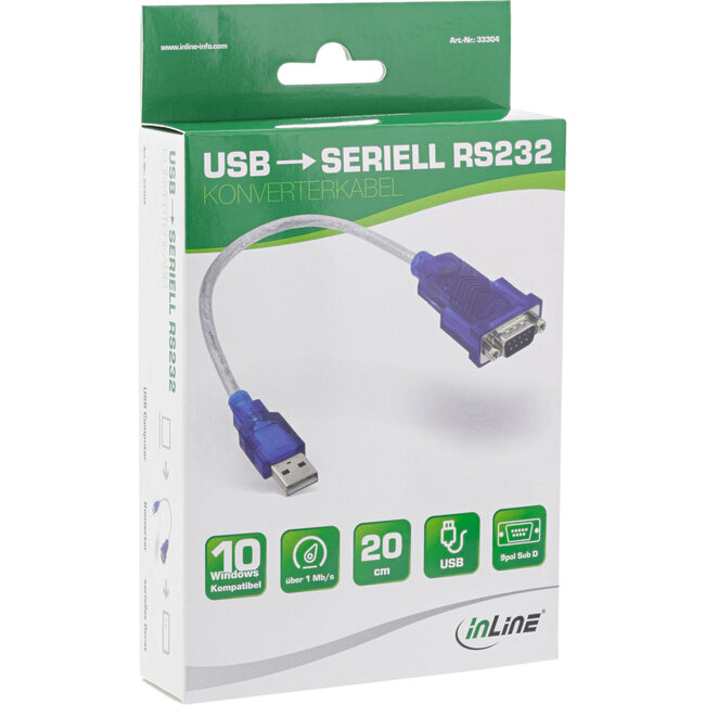InLine® USB-naar-serieel-adapterkabel, male A naar 9-pin Sub D-male
